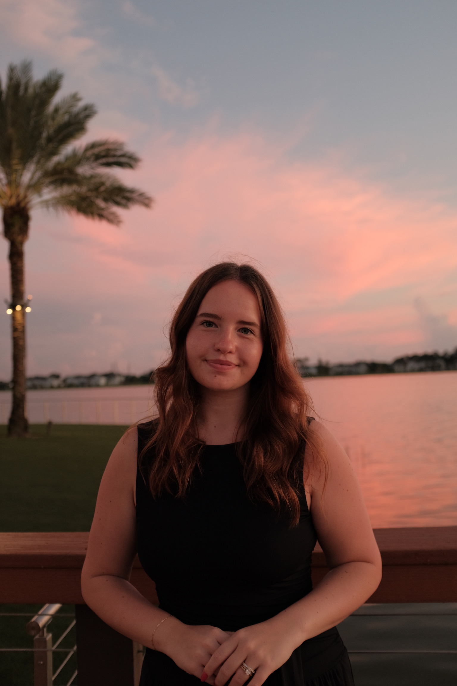 Alexa by the water at sunset